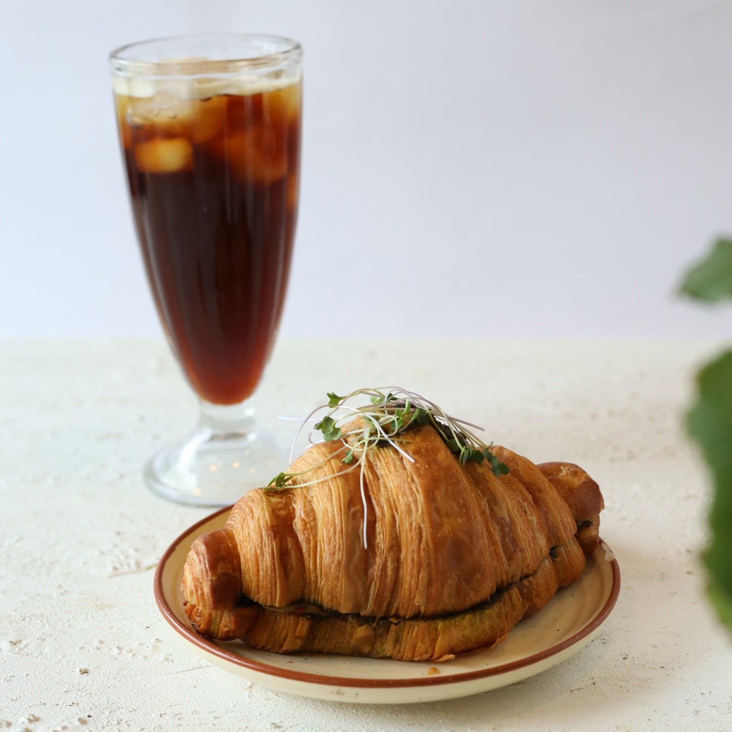 Mushroom Pesto Croissant Sandwich + Iced Americano